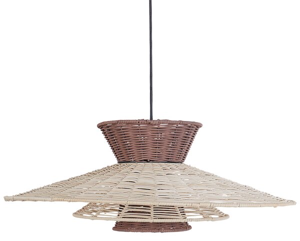 Závesná lampa hnedá a béžová s ratanovým tienidlom kovové závesné svietidlo do interiéru