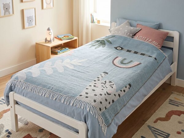 Deka modrá zelená sivá polyester akryl 130 x 170 cm obdĺžnikový tvar zvierací vzor prikrývka so strapcami doplnky