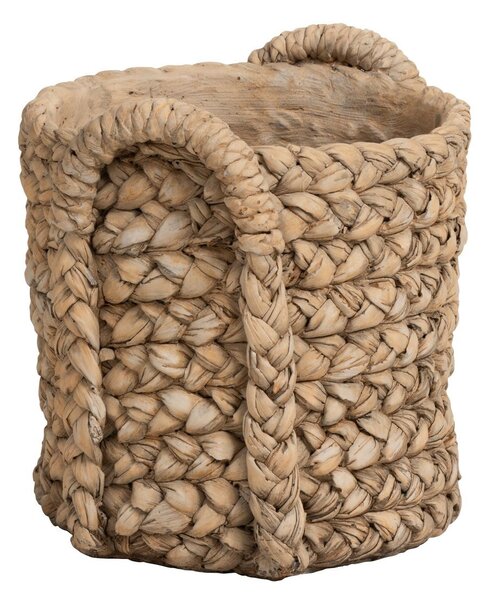 Hnedý cementový kvetináč s pleteným vzorom z listov Leavia - 26*28*27cm - J-Line by Jolipa