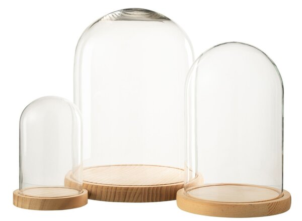 Prírodný drevený podnos so skleneným poklopom Bell Jar M - Ø 17,5*26 cm - J-Line by Jolipa