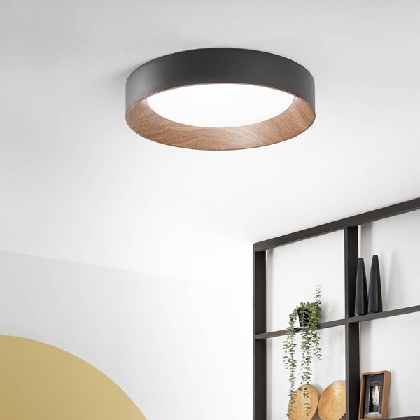Stropné LED svetlo Arka, Ø 50 cm, čierne, kov,, Čierna, Obývacia izba / jedáleň, kov, Moderný, Závesné svietidlo