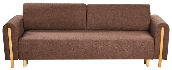 Rozkladacia pohovka hnedá buklé čalúnená vhodná na spanie s úložným priestorom minimalistický štýl