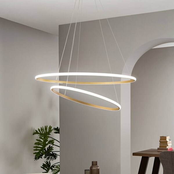 LED závesné svietidlo Axis, Ø 80/60 cm, zlatá, kov,, Mosadz / zlato, Obývacia izba / jedáleň, kov, Moderný, Závesné svietidlo