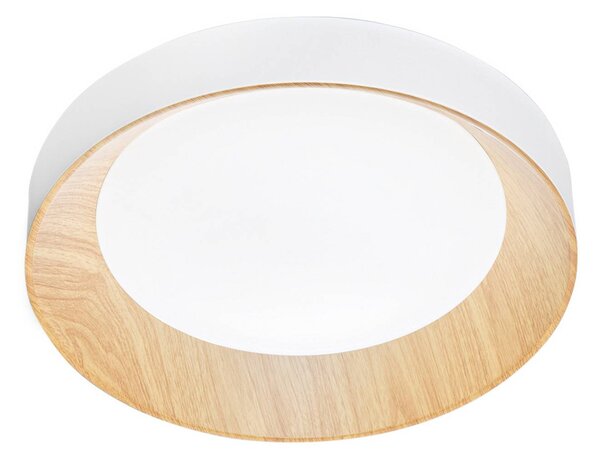 Stropné LED svetlo Arka, Ø 40 cm, biele/drevený vzhľad, kov,, Biela / opálová, Obývacia izba / jedáleň, kov, Moderný, Závesné svietidlo