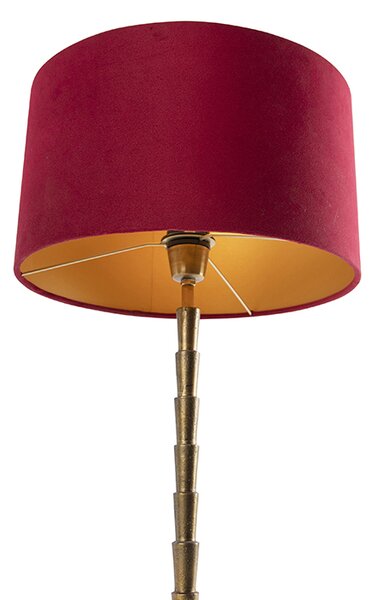 Art Deco stolná lampa bronzová s tienidlom z červeného zamatu 35 cm - Pisos