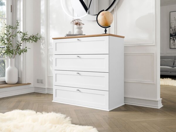 Mirjan24 Zásuvková komoda Fritkit 4SZ, Farby: biela / biela + dub lefkas 5903211327094