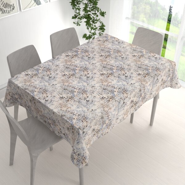 Biante Zamatový obdĺžnikový obrus Tamara TMR-057 Modro-zelený zámocký vzor na krémovom 50x100 cm