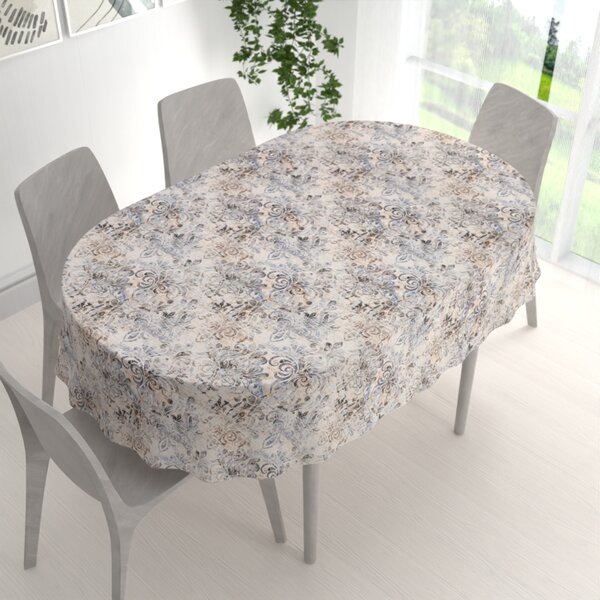 Biante Zamatový oválny obrus Tamara TMR-057 Modro-zelený zámocký vzor na krémovom 50x100 cm