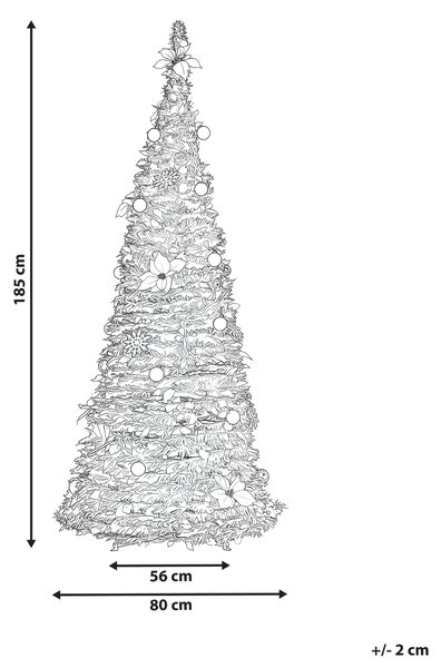 Umelý vianočný stromček biely syntetický materiál 185 cm zasnežený skladací s LED svetielkami