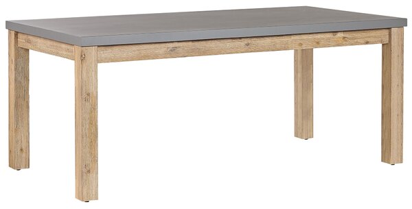 Záhradný jedálenský stôl sivá svetlé akáciové drevo 180 x 90 cm betónová doska 8-miestny industriálny štýl interiér exteriér