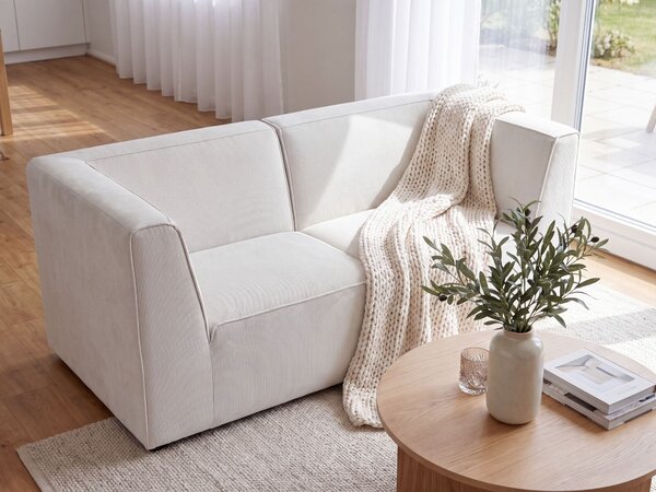 Modulárna 2-miestna pohovka krémová biela menčestrová moderný dizajn minimalistický štýl
