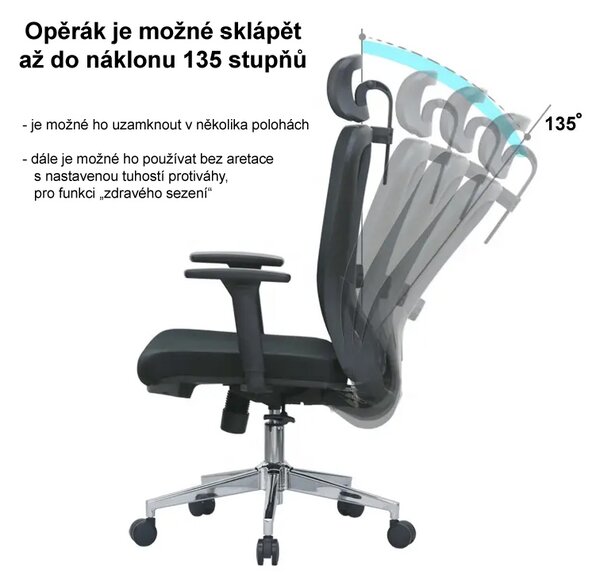 Kancelárska ergonomická stolička Neoseat BOROSI — čierna, nosnosť 150 kg