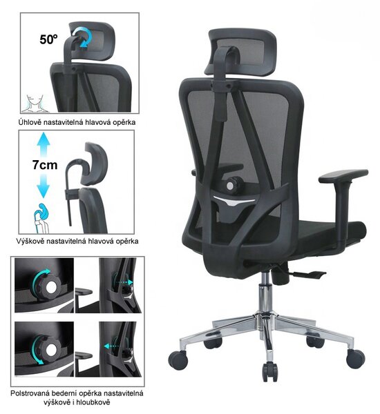 Kancelárska ergonomická stolička Neoseat BOROSI — čierna, nosnosť 150 kg