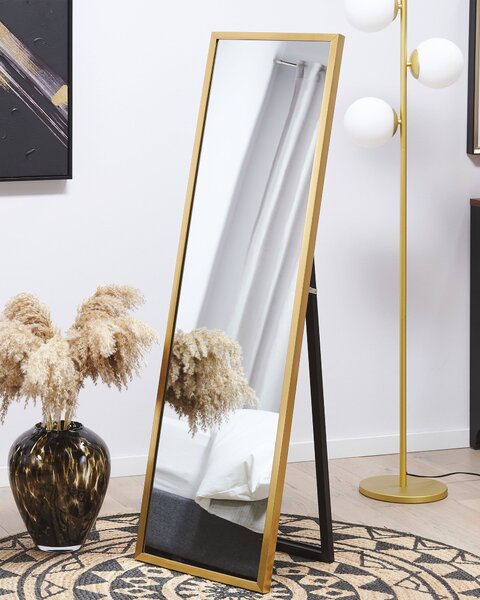 Stojace zrkadlo zlaté obdĺžnikový rám 40 x 140 cm vysoké so stojanom moderný dizajn