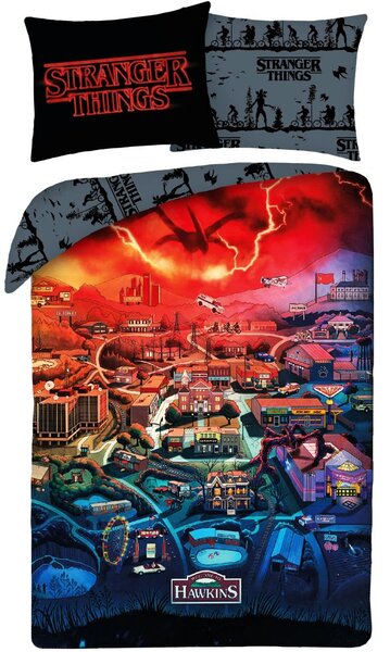 Posteľné obliečky z mikrovlákna Stranger Things - motív Welcome to Hawkins - 70x90 cm + 140x200 cm