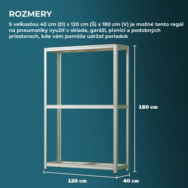 Regál na pneumatiky TYRE, 120x40x180cm, max 795kg, strieborná / bledohnedá Jurhan