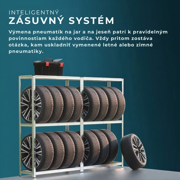 Regál na pneumatiky TYRE, 120x40x180cm, max 795kg, strieborná / bledohnedá Jurhan