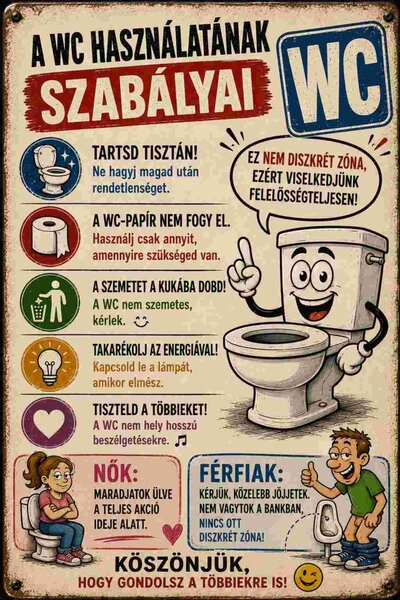 Plechová ceduľa A WC Hasznalatak Szabalyai - Plechová tabuľa