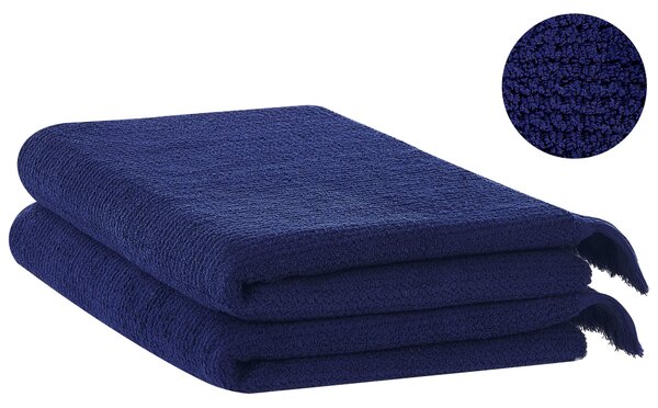 Sada 2 uterákov modrá bavlna polyester froté uteráky 100 x 150 cm doplnky do kúpeľne