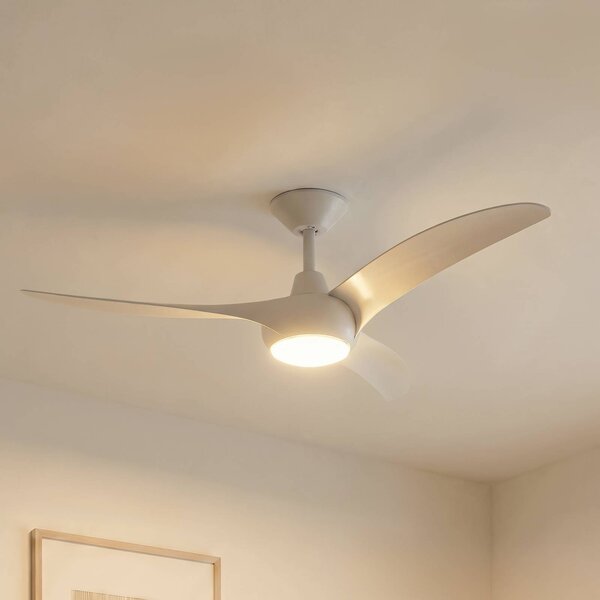 Lindby Stropný ventilátor LED Briya, biely, Ø 116 cm,, Biela / opálová, Obývacia izba / jedáleň, Plast, Moderný