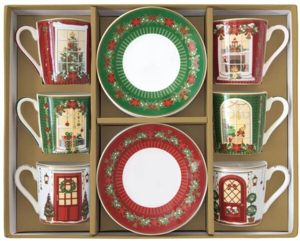 FEDORA Home Set pre 6 osôb - porcelánový hrnček espresso, 100 ml, Coffee Mania Festive Avenue