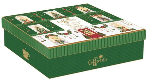 FEDORA Home Set pre 4 osoby - porcelánový hrnček espresso s bambusovým tanierikom, 110ml, Coffee Mania Festive Avenue