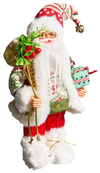 Dekoratívna figúrka červená a zelená látka syntetický materiál vianočná dekorácia Santa Claus Mikuláš ozdoba