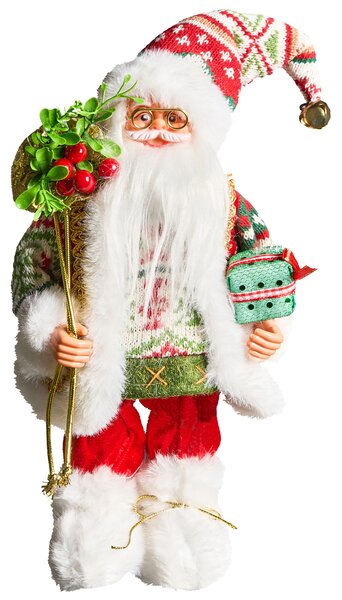 Dekoratívna figúrka červená a zelená látka syntetický materiál vianočná dekorácia Santa Claus Mikuláš ozdoba
