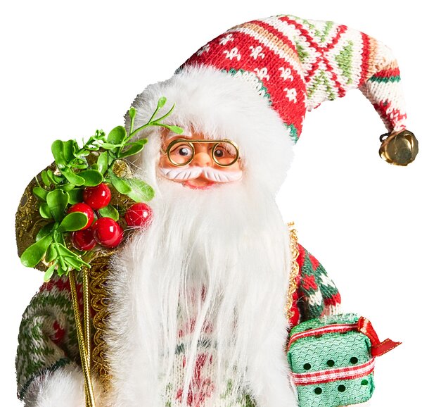 Dekoratívna figúrka červená a zelená látka syntetický materiál vianočná dekorácia Santa Claus Mikuláš ozdoba