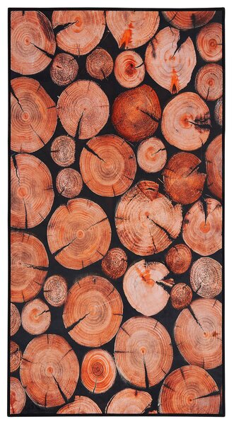 Koberec hnedá čierna polyester 80 x 150 cm motív dreva obdĺžnikový tvar moderný rustikálny boho štýl obývačka spálňa