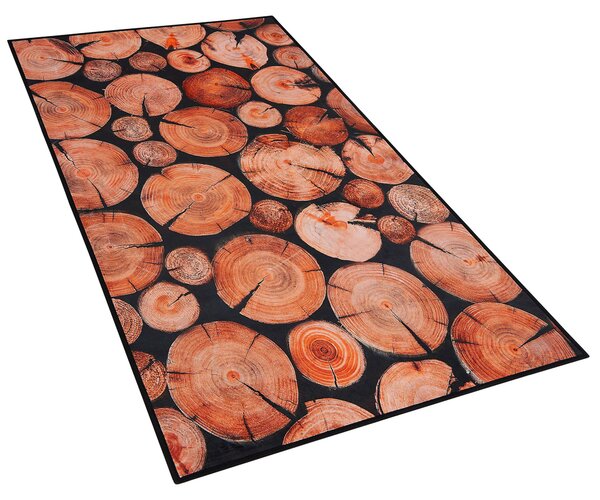 Koberec hnedá čierna polyester 80 x 150 cm motív dreva obdĺžnikový tvar moderný rustikálny boho štýl obývačka spálňa