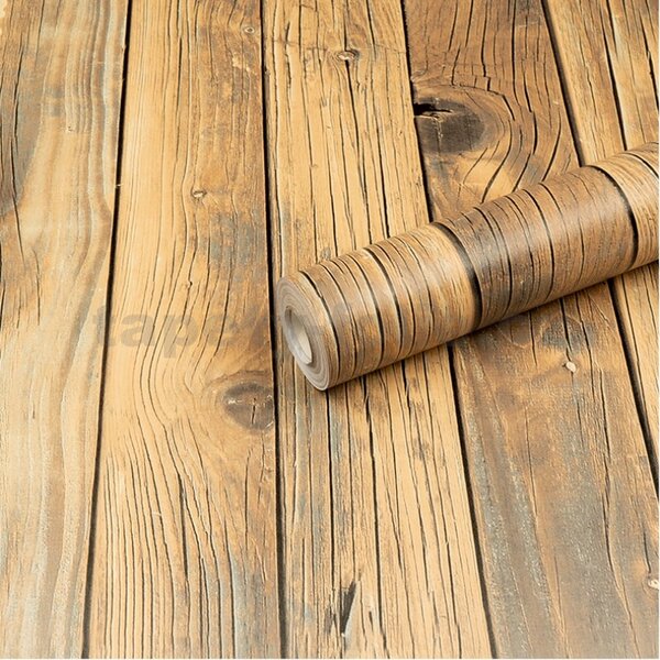 Samolepiace tapety 45 cm x 10 m IMPOL TRADE 173-212, drevené dosky hnedo-sivé, Samolepiace tapety