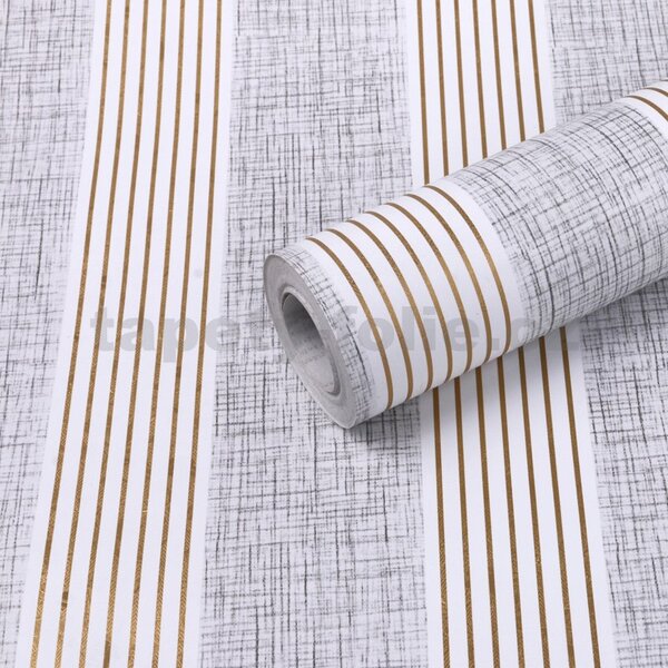 Samolepiace tapety 45 cm x 10 m IMPOL TRADE 9031, pruhy zlato-sivé, Samolepiace tapety