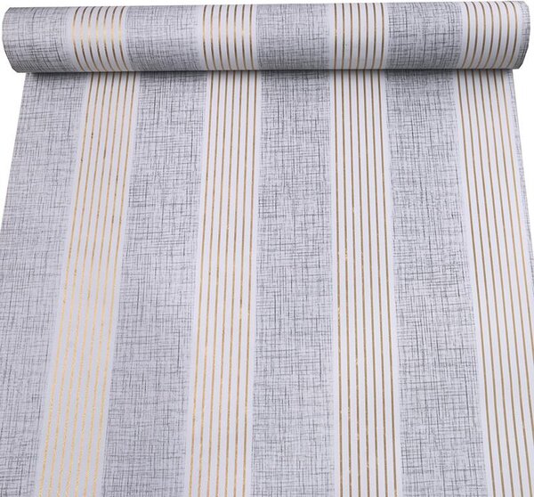 Samolepiace tapety 45 cm x 10 m IMPOL TRADE 9031, pruhy zlato-sivé, Samolepiace tapety
