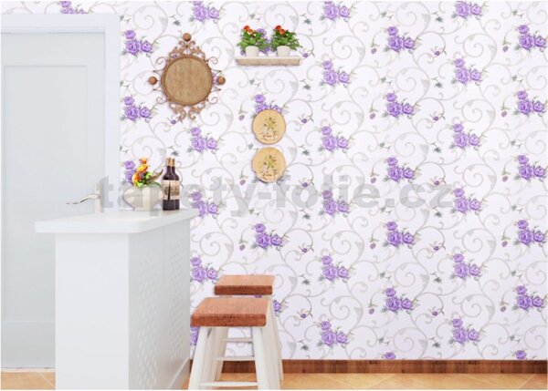 Samolepiace tapety 45 cm x 10 m IMPOL TRADE 9185, fialové pivonky s ornamentami, Samolepiace tapety