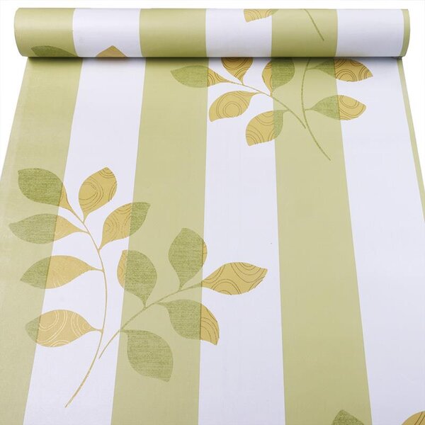 Samolepiace tapety 45 cm x 10 m IMPOL TRADE 9092, pruhy bielo-zelené s vetvičkami, Samolepiace tapety