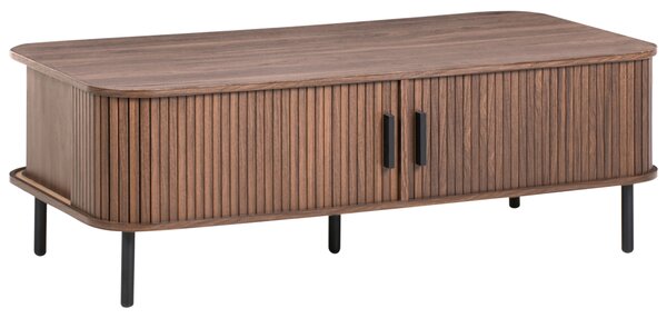 Konferenčný stolík tmavohnedý čierne nohy MDF kov 120 x 60 retro štýl posuvné dvierka úložný priestor obývacia izba