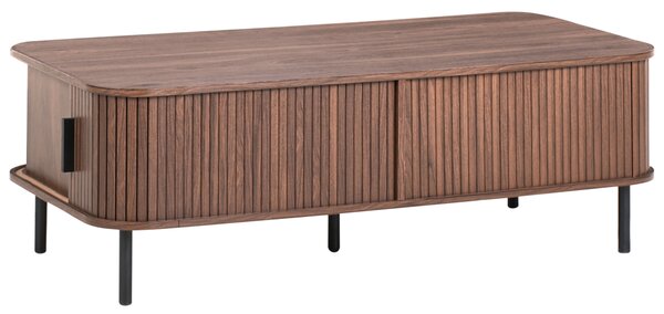 Konferenčný stolík tmavohnedý čierne nohy MDF kov 120 x 60 retro štýl posuvné dvierka úložný priestor obývacia izba