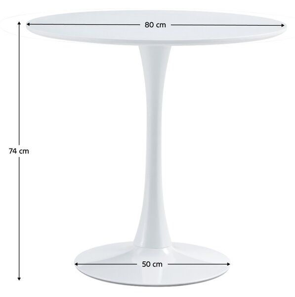 Kondela Jedálenský stôl, okrúhly, biela matná, priemer 80 cm, REVENTON NEW