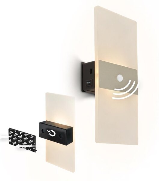 Briloner 3888012 - Nabíjateľné nástenné LED svietidlo AURA so senzorom, 2,5 W / 5 V, 1800 mAh, matné