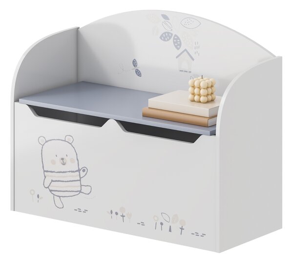 KONDELA Truhlica na hračky s úložným priestorom, biela, BEAR
