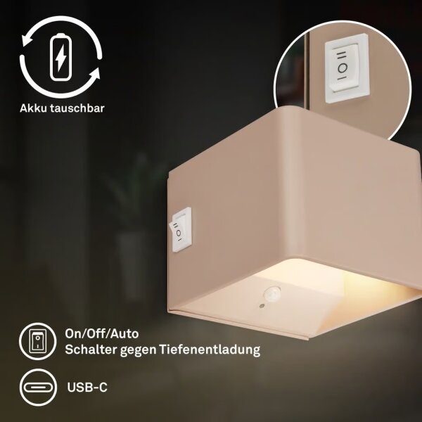 Briloner 3879011 - LED Nabíjateľné nástenné svietidlo so senzorom BORRA LED/1,5W/5V 3600 mAh béžová