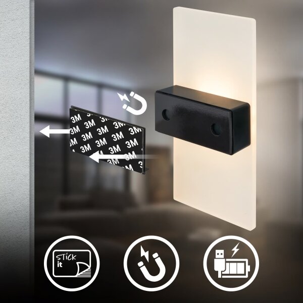 Briloner 3888015 - LED dobíjateľné nástenné svietidlo so senzorom AURA LED/2,5W/5V 1800 mAh čierne