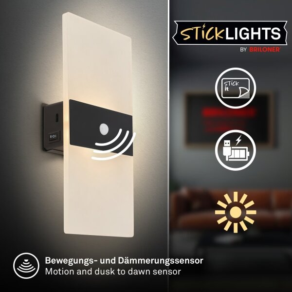 Briloner 3888015 - LED dobíjateľné nástenné svietidlo so senzorom AURA LED/2,5W/5V 1800 mAh čierne
