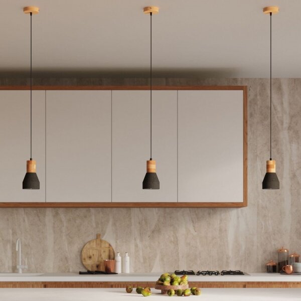 Sollux SL.0963 - Luster na lanku QUBIC 1xE27/60W/230V betón/drevo čierna