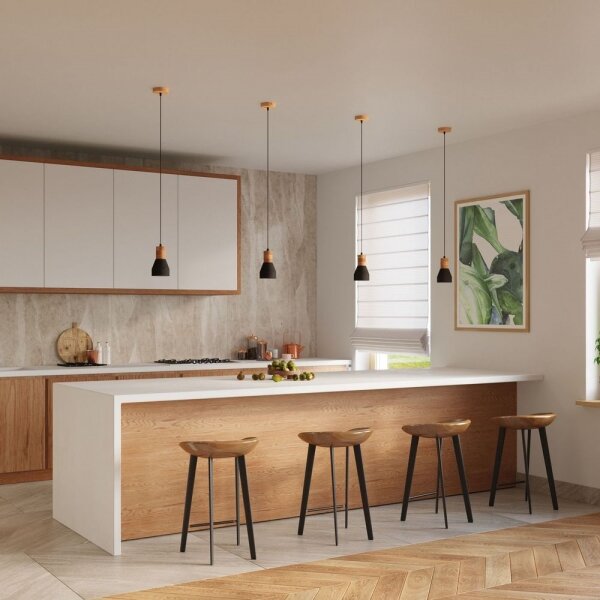 Sollux SL.0963 - Luster na lanku QUBIC 1xE27/60W/230V betón/drevo čierna