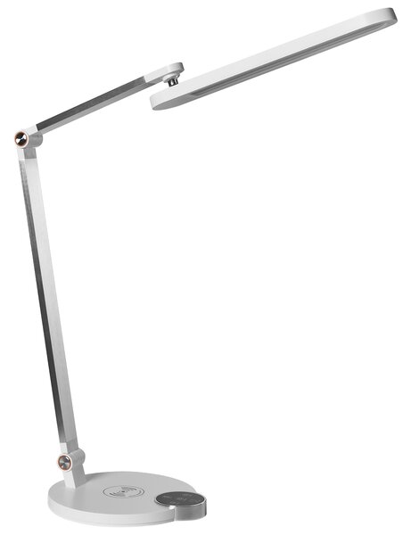 Stolná lampa biela syntetický materiál 3 režimy teploty svetla plynulý stmievač bezdrôtová nabíjačka nastaviteľné tienidlo kancelária