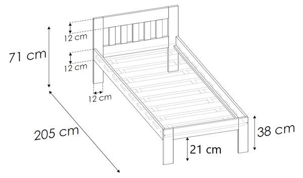 Jednolôžková drevená posteľ 80x200 LK02 A - biela