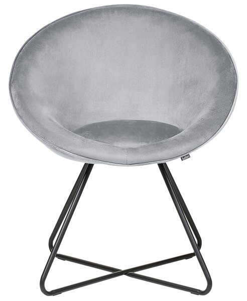 Dizajnové kreslo svetlosivé zamatové čalúnenie okrúhle sedadlo retro minimalistický dizajn