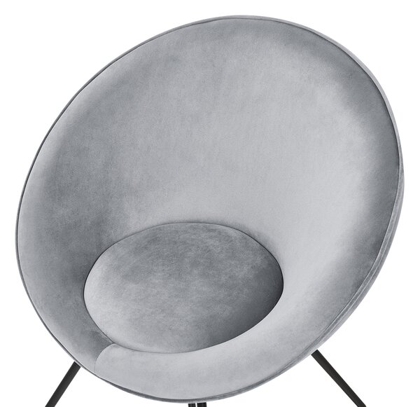 Dizajnové kreslo svetlosivé zamatové čalúnenie okrúhle sedadlo retro minimalistický dizajn